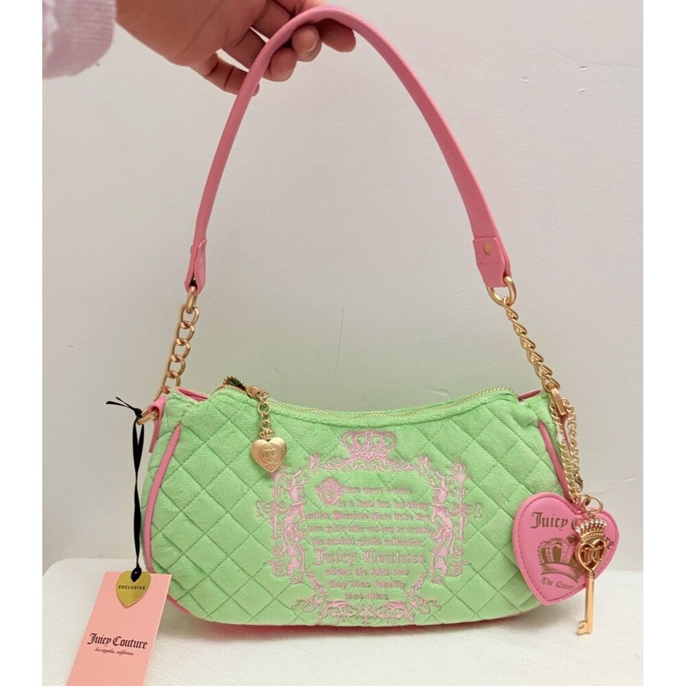 Juicy Couture Juicy Fairy Tale Shoulder Bag Retro Green Pink Quilted Bag NWT